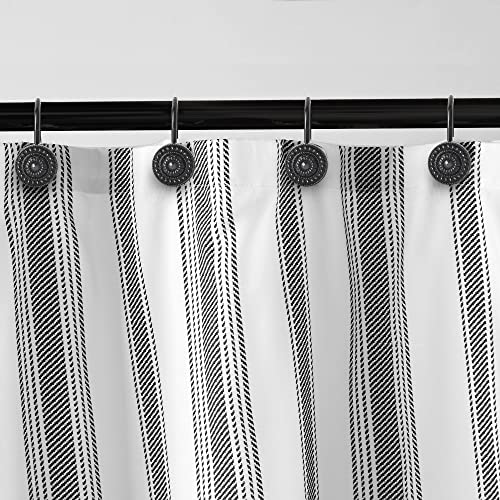 Black Shower Curtain Hooks - Rust Proof Decorative Rings, 12Pcs