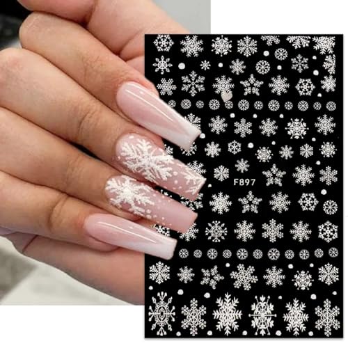 8 Sheets White Glitter Snowflake Nail Art Stickers 3D Self-Adhesive Decals