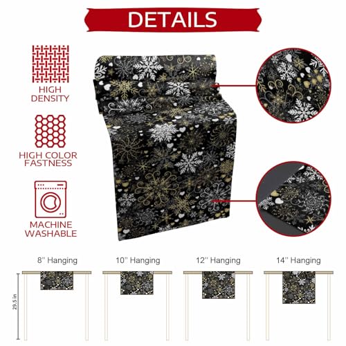 Black Christmas Snowflake Table Runner 13x72 Inches Cotton Linen Holiday Decor - Black