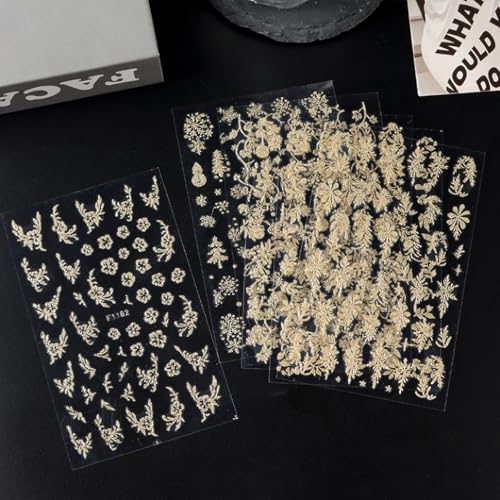 Christmas Gold Nail Stickers Snowflake Tree Decals 8 Sheets