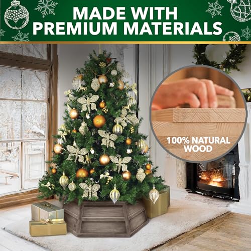Hexagon Wooden Christmas Tree Collar - Rustic Gray 6 Panel Tree Protector