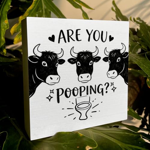 Rustic Wooden Box Sign - Funny 'ARE YOU POOPING?' Bathroom Decor