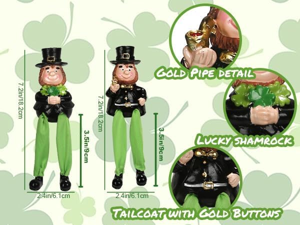 SYNCVIBE St. Patrick's Day Decorations - Set of 2 Resin Leprechaun Figurines | Lucky Irish Home Decor