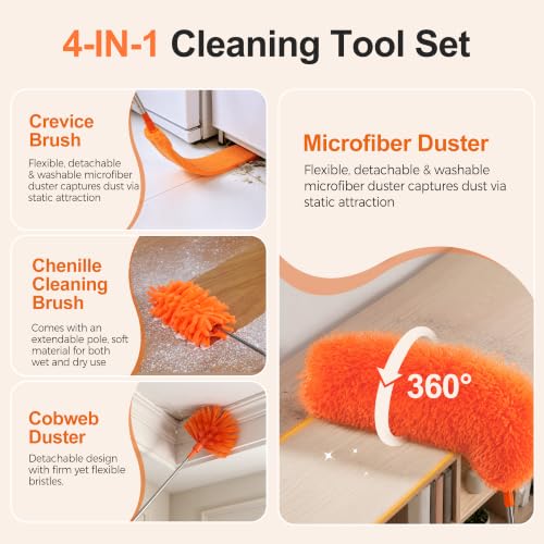 100-Inch Telescoping Cobweb Duster Kit with Microfiber & Brush
