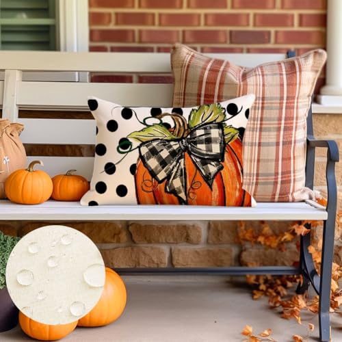 RABUSOFA Fall Pumpkin Outdoor Pillow Cover, Waterproof 12x20 Inch Orange