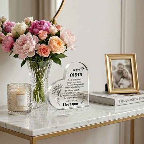 Acrylic Heart Plaque Desk Decor Gift for Mom - 2 PCS