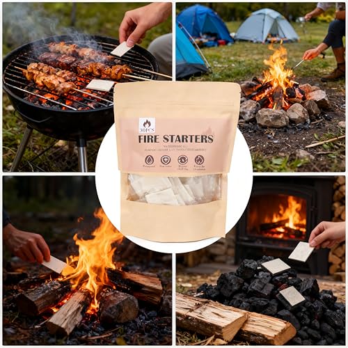 Waterproof Fire Starters for Campfires & Indoor Fireplaces 30 Pack