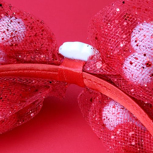 Needzo Christmas Red Bow Headband Sparkly Lace Hairband with Santa Pendant