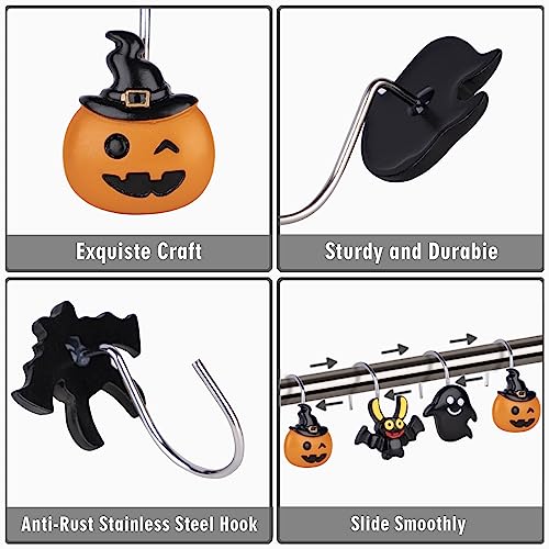 Halloween Shower Curtain Hooks - Cute Bats, Ghosts & Pumpkins