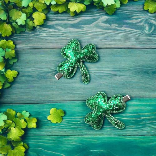 St. Patrick's Day Sequined Shamrock Hair Clips - Irish Green Clover Barrettes