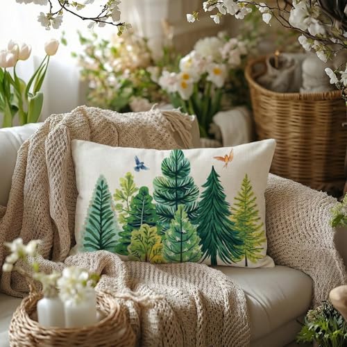 AACORS Spring Watercolor Tree & Birds 12x20 Inch Throw Pillow Cover