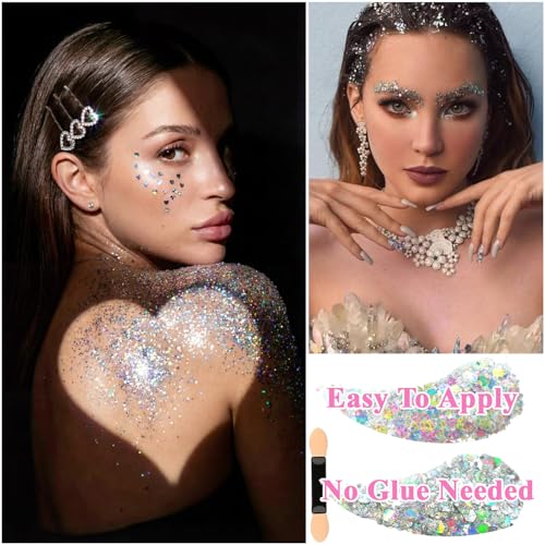 Yioyeoi Chunky Body Glitter Gel - 12-Color Holographic Festival Makeup