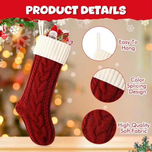 Christmas Stockings Set 18 Inch Cable Knit Holiday Hanging Stockings - Red White 3 Pack