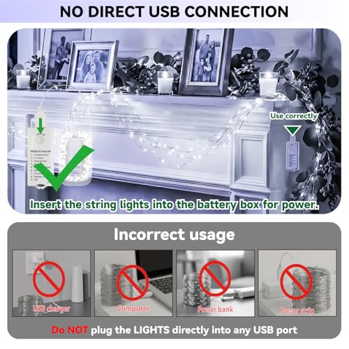 Rechargeable Fairy Lights with Timer & 8 Modes - 16FT 50LED String Lights for Indoor Decor