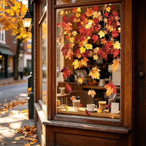 Whaline Fall Window Clings - 6 Sheets Colorful Maple Leaf Decals