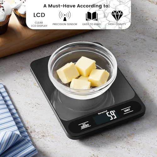 Benechef Ultra-Thin Digital Kitchen Scale, 22lb Capacity, 1g Accuracy, LCD Display, Easy to Clean