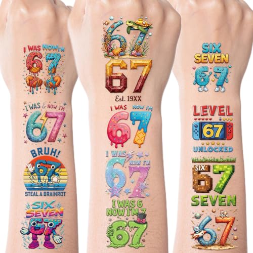 6 7 Meme Temporary Tattoos - 6 Sheets Funny Six Seven Birthday Party Favors