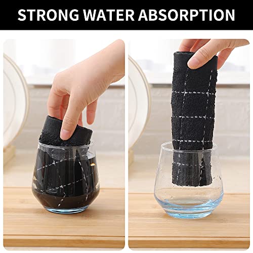 Homaxy 100% Cotton Terry Kitchen Towels - Super Absorbent, Black, 13x28, 2-Pack