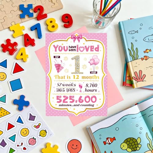 1st Birthday Card for Baby Girl - Pink Keepsake Gift for 1 Year Old