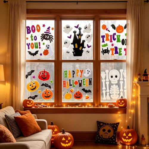 Halloween Window Gel Clings - 6 Sheets of Festive Stickers