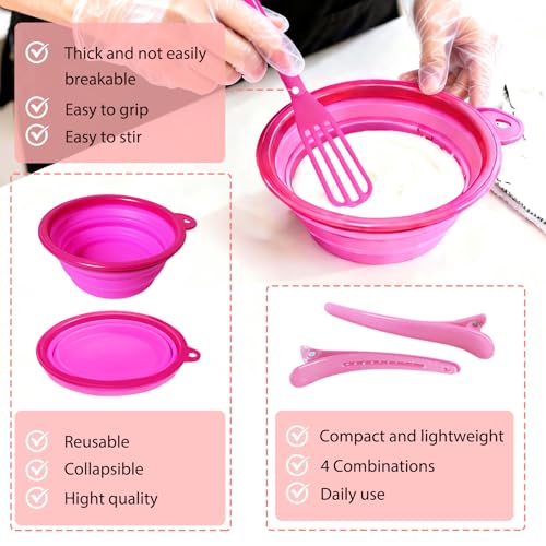 Professional Hair Dye Kit with Bowl Brush and Clips Pink