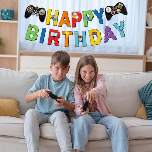 Abilat Video Game Happy Birthday Banner Gamer Controller Party Supplies