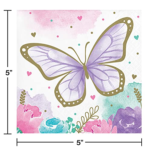 Golden Butterfly Beverage Napkins 16 ct Party Tableware