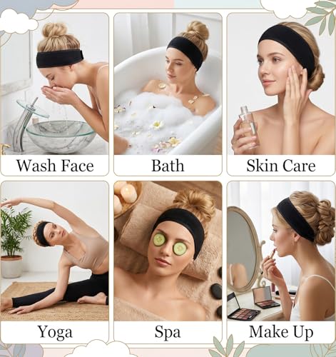 ValueBargain 4-Pack Black Spa Headbands for Facials and Makeup