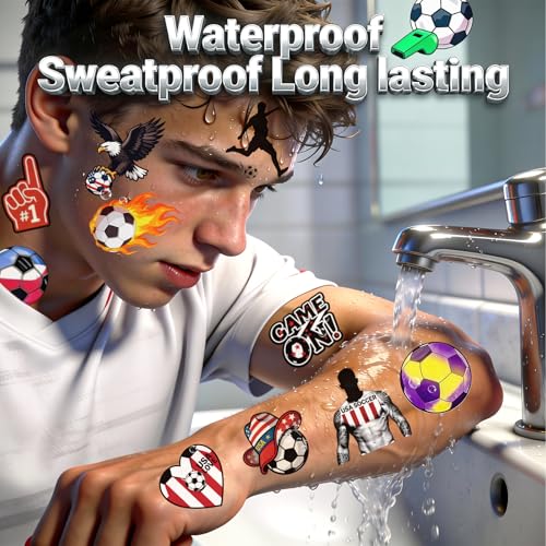 Tasttin 100 Pcs Soccer Temporary Tattoos – Waterproof Football Designs