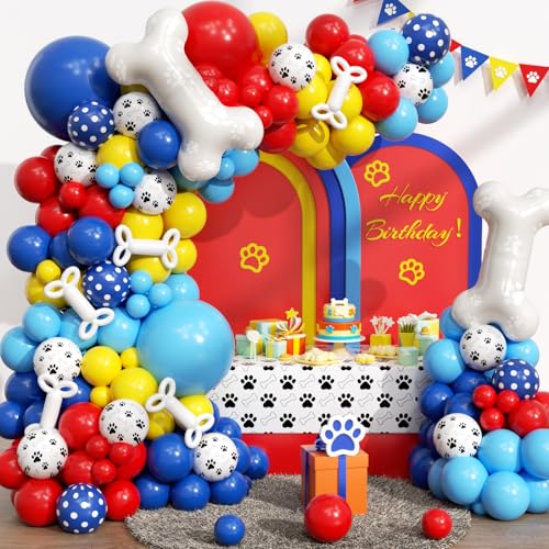 201-Piece Paw Balloon Garland Arch Kit - Royal Blue, Yellow & Red