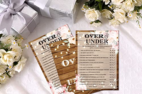 Bridal Shower Games Over Or Under Rustic Wood Boho Floral 30 Cards
