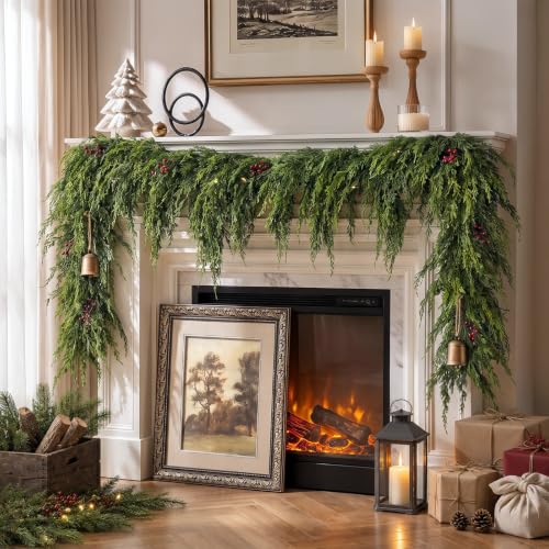 9FT Artificial Cedar Pine Garland for Mantle & Home Decor - Lush & Weatherproof