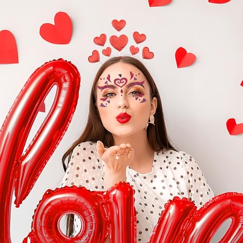 Valentine Face Gems Stickers Red Heart Lip Crystal Rhinestones 2 Sheets
