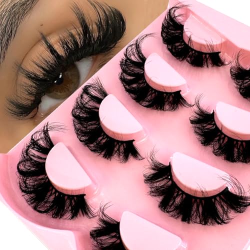 HBZGTLAD 3D Faux Mink False Eyelashes Thick Long Dramatic 4 Pairs