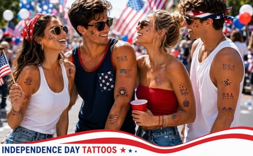 Patriotic Temporary Tattoos for Kids and Adults - 128+ Waterproof USA Designs
