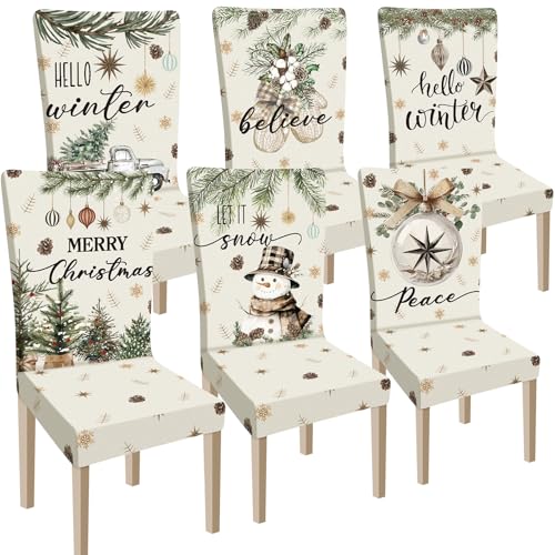 Ganeen Christmas Chair Cover Set - Pine Cone Style, Stretch Seat Slipcovers