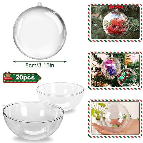 Large 8cm Clear Plastic Fillable Christmas Ornaments Set of 20