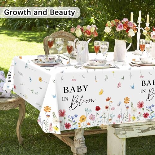 Heboland 3 Pack Waterproof Baby Shower Tablecloths 54x108 Inches Wildflower Theme