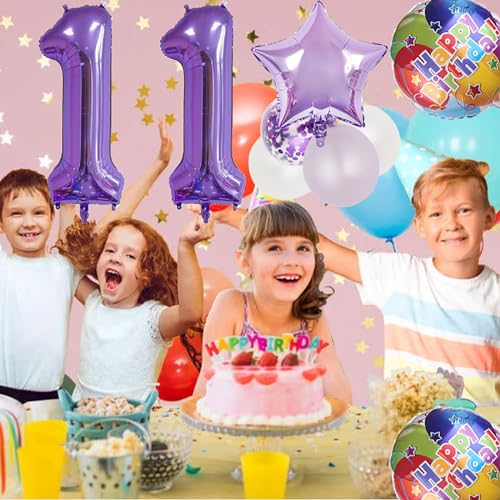 14th Birthday Decorations Set - 18 Pcs Purple Balloons & Foil