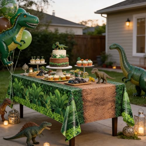 Dinosaur Tablecloths - Pack of 3, 54 x 108 Inches for Parties