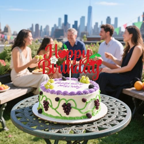 Cherry Happy Birthday Cake Topper | Fruit Theme Party Decoration