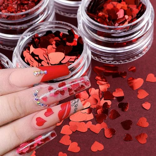 Red Holographic Heart Nail Art Glitter Sequins 6-Box Kit
