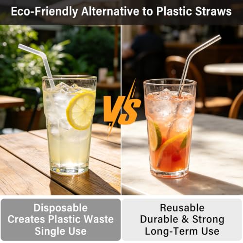 10-Pack Stainless Steel Straws Set - 5 Straight & 5 Bent, Reusable