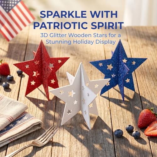Patriotic Wooden Star Decorations Set of 3 for 4th of July