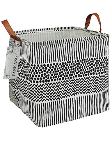 Square Black Lines Nursery Storage Hamper - Collapsible Canvas Basket