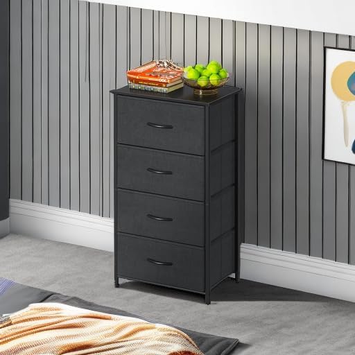 AODK Dresser - 4 Drawer Fabric Chest with Sturdy Steel Frame - Compact Black Storage Solution