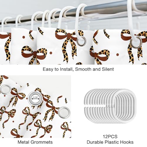 APROPHIC White Leopard Print Bow Shower Curtain 72x72 Inches Waterproof Polyester Teen Bathroom Decor