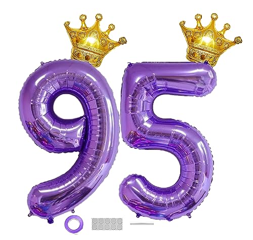 Purple 95 Number Balloon Set - 40 Inch Jumbo Foil with Crowns