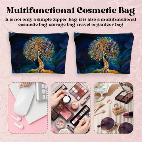 2-Piece Tree of Life Linen Makeup Bag & Travel Toiletry Organizer