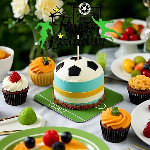 Soccer Happy Birthday Cake Topper - Glitter Sports Theme Decoration